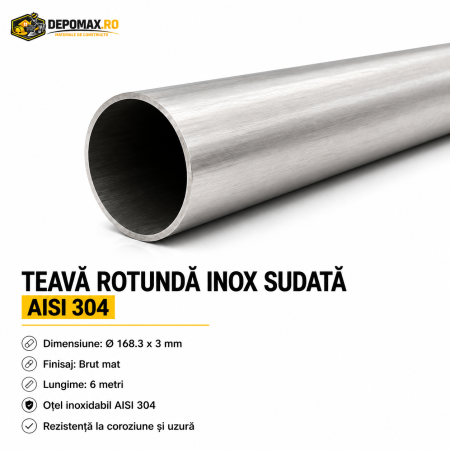 Teava rotunda inox sudata AISI 304, 168.3 x 3 mm, 6 metri